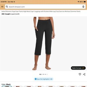 Baleaf Women's Black High-Waist Capri Leggings